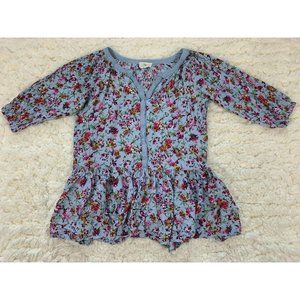 Love Label Blue Floral Ruffle Tunic Flowy Cold Shoulder 3/4 Sleeve Cottagecore S